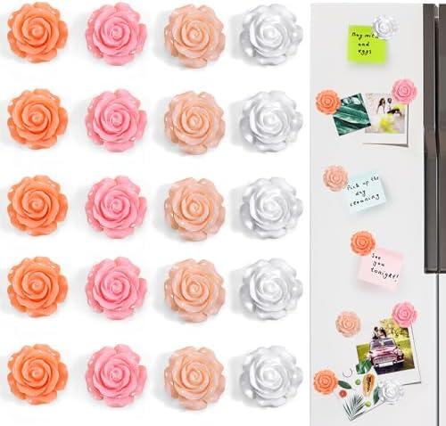Vodolo 3D Flower Fridge Magnets,20 PCS Cute Locker Decorations for Girls in Middle School,Pink Magnetic Locker Accessories Refrigerator Sticker for Office Kitchen Iron Whiteboard