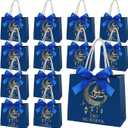 Gueevin 24 Pcs Eid Mubarak Party Gift Bags Moon Star Goodie Paper Treat Bags with Handles and Ribbon for Eid Mubarak Ramadan Kareem Muslim Party Supplies Favors Decorations