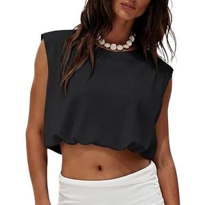 Lepunuo Womens Summer Tops Bubble Hem Tank Tops Sleeveless T Shirts Trendy Crew Neck Cotton Blouses Spring Outfit XL