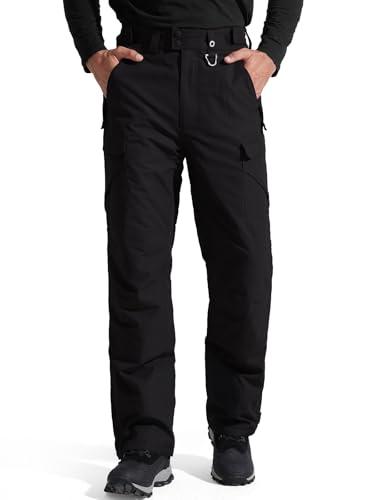 FREE SOLDIER Men's Waterproof Snow Insulated Pants Winter Skiing Snowboarding Pants with Zipper Pockets (Black Large(38-40)/30L)