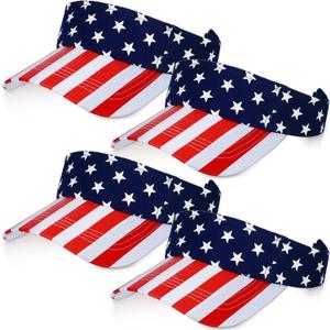 4 Pieces American USA Flag Visor Patriotic Visor Star Stripe Sun Visor Hat Adjustable Printed Twill Sun Protection Hat for Men Women