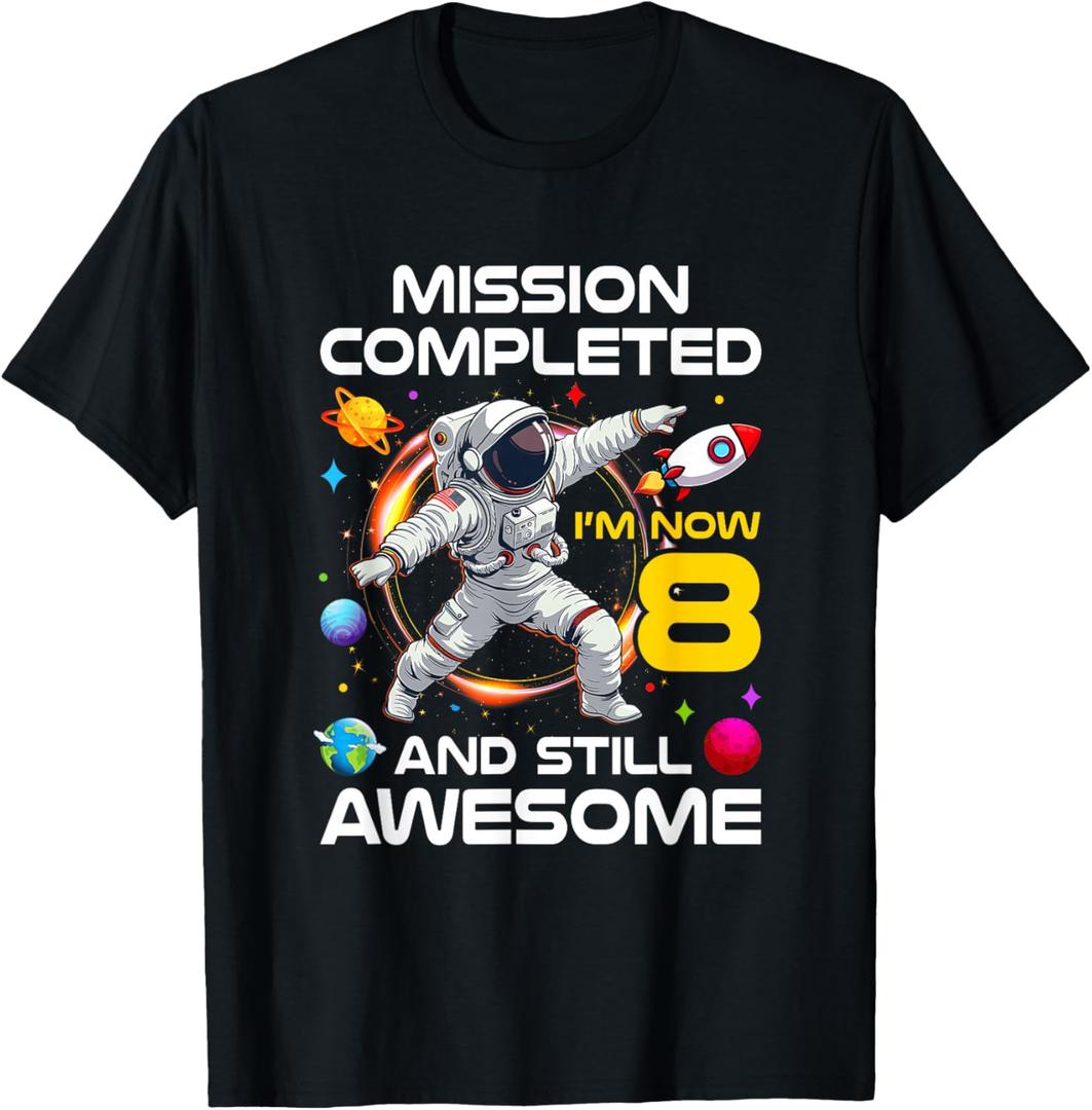 8Th Birthday Astronaut 8 Years Old Outer Space Birthday T-Shirt