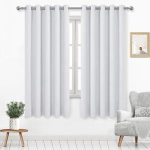 DWCN Wide Curtains for Living Room, 60W Inch Greyish White Curtain for Bedroom, Room Darkening Thermal Light Blocking Drapes - W60 x L63 Inches Long, 2 Panels