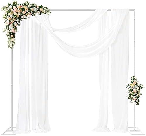 Fomcet 8FT x 8FT Backdrop Stand Heavy Duty with Base, White Portable Adjustable Pipe and Drape Backdrop Stand Kit, Square Metal Arch Party Frame for Wedding Birthday Parties Banquet Decorations