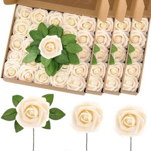 2 x 100 Pcs Artificial Foam Rose Flower Faux Bouquet Wedding Fake Rose Gift for Mother's Day Women DIY Bridal Shower Party Table Birthday Home Spring Decor (Champagne)