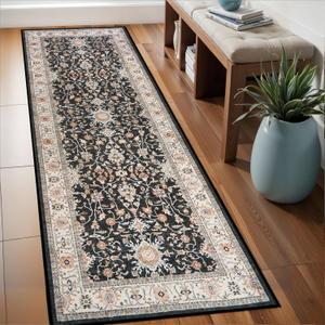 Washable Runner Rug 2x6 - Hallway Runner Rug Kitchen Rugs and Mats Non Skid Washable Waterproof Carpet Runner for Living Room Bedroom Bathroom (Black, 2X6)