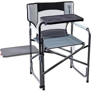 Portal Folding Director Chair with 2-Way Rotating Side Table, Heavy Duty 300 lb Camping Chair with Swivel Tray & Cup Holder, Ergonomic Mesh Back Portable Outdoor Seat for RV, Tailgating & Lawn, Grey