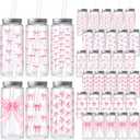 Skylety 30 Pcs Coquette Bow Aesthetic Cup Plastic Tumbler with Lids and Straws 13.5 oz Reusable Cute Plastic Cups for Women Sea Summer Birthday Bridal Wedding Party Supplies