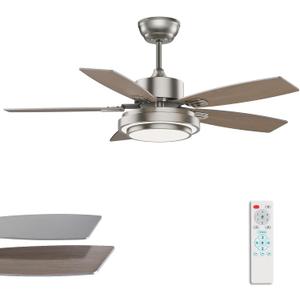 42 Inch Nickel Ceiling Fans with Lights and Remote Control for Bedroom, Modern Ceiling Fan with Quiet Reversible DC Motor, 3CCT, Dimmable, LED for Living Room, Patio, Indoor and Outdoor