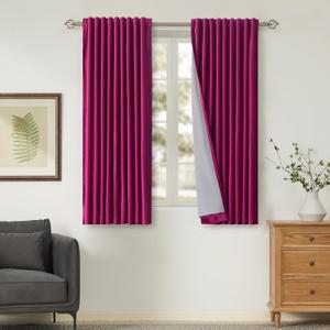 100% Full Blackout Hot Pink Velvet Curtains 63 inch Long for Living Room,Set of 2 Liner Rod Pocket Back Tab Thermal Window Curtains Room Darkening Heavy Decorative Curtains Drapes for Bedroom