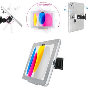on Wall Mount Bracket for 2025 iPad 11"(A16) 11th / 2022 iPad 10.9" 10th Gen.,Excluding Other 10.9"/ 11",with Anti Theft Lock & Key,Rotate Arbitrary Adjustment Angle,Metal,(Silver)