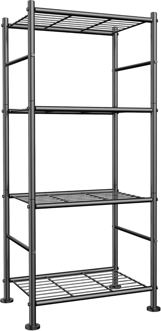 Storage Shelves - 4 Tier Shelf Organizer, Sturdy Metal Garage Shelving with Adjustable Leveling Feet, Space-Saving Shelves Organizer for Pantry, Laundry, Kitchen (18" x 12" x 44", Black)