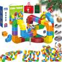 Electric Train Set, Magnetic Train Set with Race Tracks, Anti-Gravity 3D Infinity Track with Motorized Train and Traffic Signs, DIY Modular Clip-Fit Cube Track, Build Uphill, Loop 360 (81pcs+3Cars)