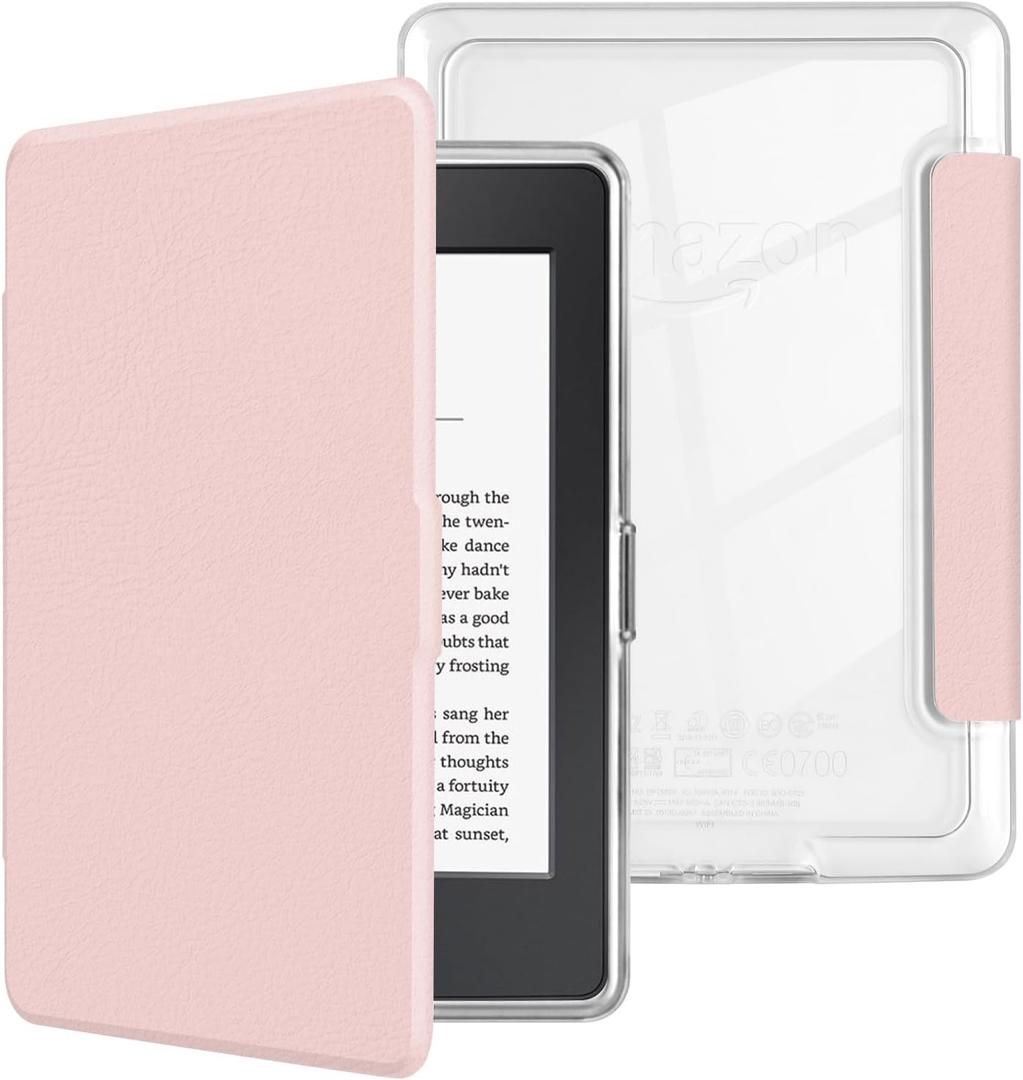 MOROCK Case for 6" Kindle Paperwhite 5th/6th/7th Generation 2012-2017 Released(Model No. EY21 & DP75SDI), Premium Lightweight PU Leather and PC Clear Acrylic Back Cover, Auto Wake/Sleep, Pink