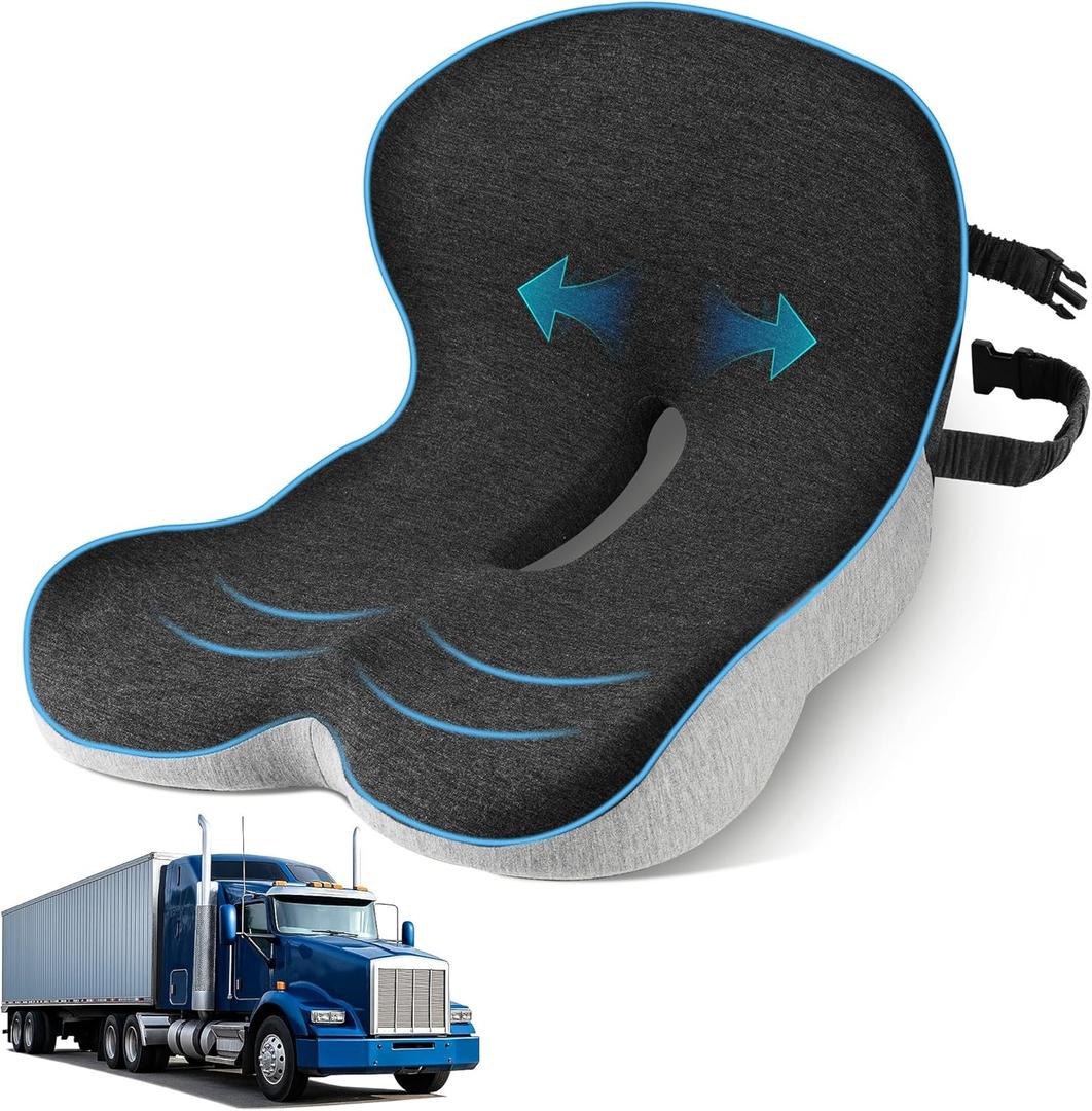 Truck Driver Seat Cushion, Memory Foam L-Shaped Ergonomic Cushion for Office Chairs, Comfort & Support for Long Sitting (Average Size)