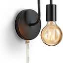 Black Pull Chain Wall Sconce with Switch Vintage Wall Lights E26 Industrial Wall Lamp Retro Wall Lighting Hard Wired Sconces Lighting for Mirror Bedroom Hallway