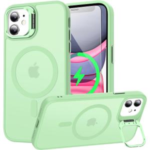 Goodon Magnetic for iPhone 11 Case with Screen Protector, Built-in Camera Kickstand,[Compatible with Magsafe] [Wireless Charging] Matte Protective Phone Cover 6.1" for Men, Women, Girls - Tea Green
