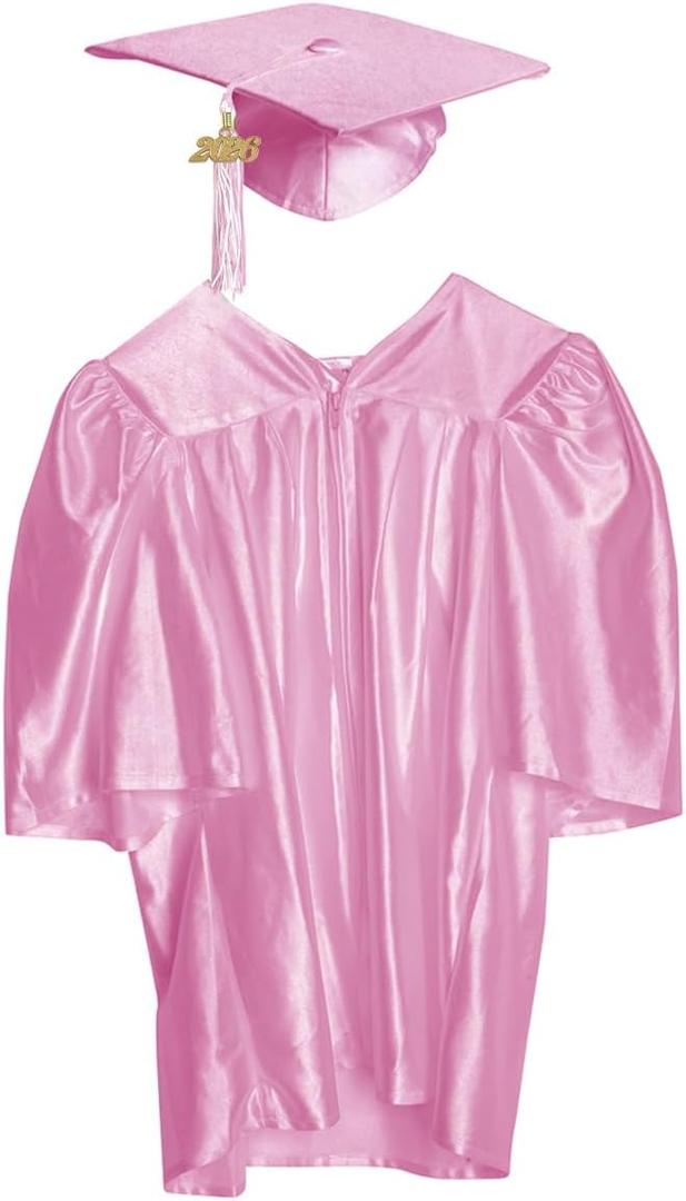 Shiny Child Graduation Cap, Gown, Tassel and 2026 Charm Set, Kindergarten Graduation and Kids Preschool (Pink, S)