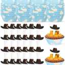 2 x Vesici 200 Counts Cartoon Style Cupcake Liners and 200 Counts Cowboy Hat Cupcake Toppers Baking Cups Cake Wrappers Greaseproof Muffin Liners for Baby Shower Birthday Theme Party Supplies