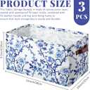 Novabright Large Blue and White Basket Set of 3 Chinoiserie Canvas Storage Baskets with Carrying Handle Vintage Floral Toile Foldable Bin for Shelf Nursery Closet Clothe Book, 15 x 10 x 9.5 Inches
