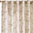 Boho Curtains for Living Room Tan Beige 63 Inches Long 2 Panel Semi Sheer Linen Floral Curtains Vintage Farmhouse Drapes for Dining Room Kitchen