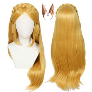 Linfairy Womens Long Blonde Wig Halloween Cosplay Wigs with 2 Elf Ear