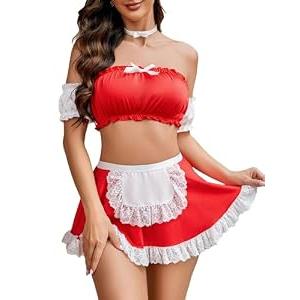 Avidlove Sexy Maid Lingerie for Women Cosplay Lingerie Set Contrast Lace Maid Costume Set(5pack)
