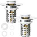 3 x BOTEMY 3 in 1 Bathroom Sink Drain Strainer,Brass Bullet Core Pop Up Sink Stopper with Removable Stainless Steel Drain Basket Hair Catcher,Sink Stopper for 1.02"-0.2" Drain Holes,2 PCS