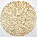 Gold Round Placemats for Dinner Table Set of 6 Metallic Hollow Out Line Circle Table Mats Vinyl Place Mats for Dinning Decor Wedding Accent Centerpiece