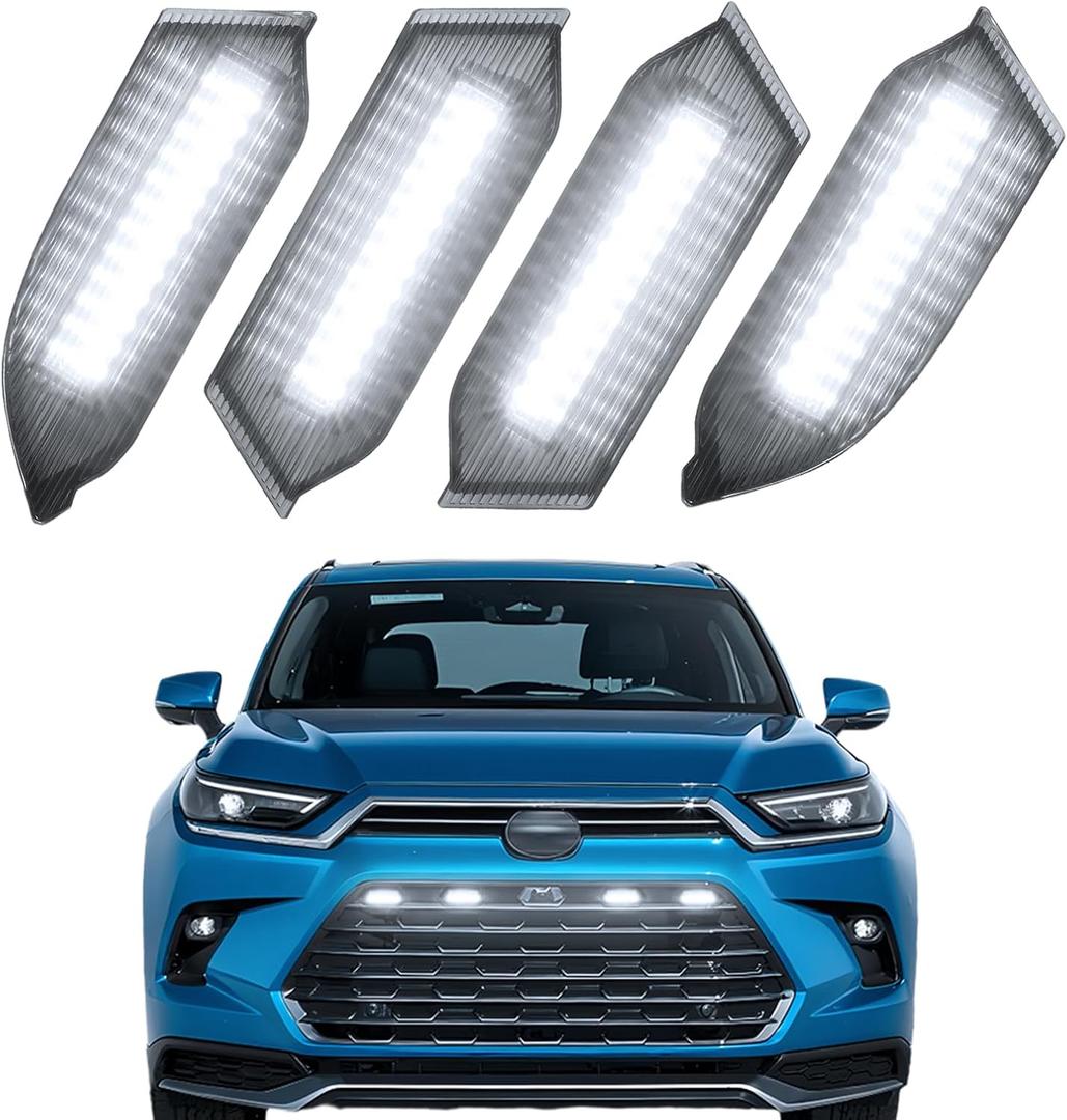 Led Grille Grill Lights fit for 2024 2025 2026 Toyota Grand Highlander Xle Limited Hybrid Sport OEM Grills Light Accessories (White Led-4pcs)