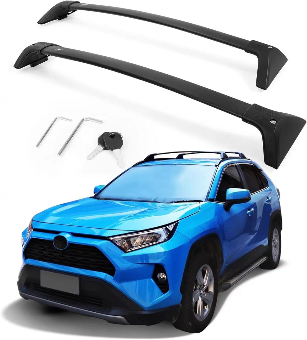 Roof Rack Cross Bars for Toyota RAV4 2019-2025 (Not Fit 2024 LE/Adventure/TRD Off-Road/Hybrid Woodland Edition). Anti-Theft Lock Mechanism Black Matte Aluminum Anti-Corrosion Crossbars