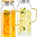 2 Pack 2 Liter 68 oz Glass Pitcher with Lid and Handle, Gold Glass Carafe for Fridge, Water Pitcher for Hot/Cold Water, Large Jug for Iced Tea, Coffee, Juice and Homemade Beverage