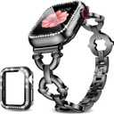 Mesime Compatible with Apple Watch Band 41mm, Women Bling Jewelry Bands with Tempered Glass Screen Protector Case, Shiny Strap for iWatch Series 11/10/9/8/7/6/5/4/3/2/1/SE