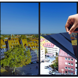 One Way Privacy Window Film,Premium PET Material,Daytime Reflective Heat Control Anti UV Door Sticker,Window Tint for Home Office Living Room,Mercury Blue,23.6 Inch x 6.5 Feet