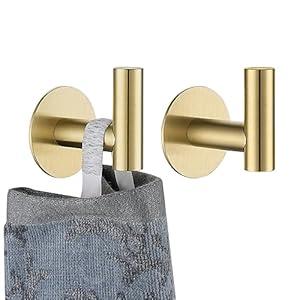 JQK Self Adhesive Towel Hook Bronze, No Drill Stick on Coat Robe Clothes Wall Hook for Bathroom Kitchen Garage 2 Pack, 304 Stainless Steel Oil Rubbed Bronze, ATH110-ORB-P2