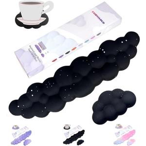Cloud Wrist Rest Set for Keyboard and Mouse, Includes Cute Coaster, with Computers and Laptops (Black Star Set)