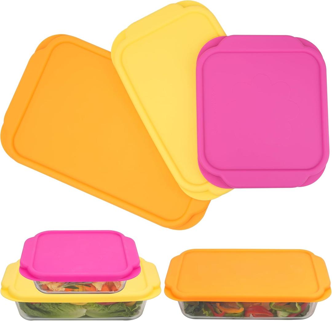 Silicone Lids for Pyrex 222232233222-D232-D233-D Glass Baking Dish, 3 Pack Silicone Lids for Pyrex Glass Baking Dish, Dishwasher & Freezer & Microwave Safe (Baking Dish Not included)