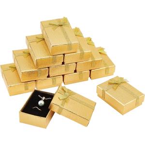 PH PandaHall Cardboard Gifts Box Set, 12pcs 2.7 x 1.9 x 0.9 Inch Golden Jewelry Gift Box Display Boxes Empty Gift Box with Bowknot for Earring Necklaces Bracelet Jewelry Packaging Box