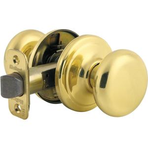 Kwikset Juno Interior Passage Door Knob, Handle For Closet and Hallway Doors, Non-Locking Doorknob in Polished Brass (1 Pack)
