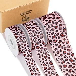 Leopard Print Ribbon Set 3 Rolls Animal Print Grosgrain Ribbons 5/ 8", 7/ 8", 1.5", Jungle Safari Printed Ribbon for Crafts, Gift Wrapping, Flower Bouquet, Wreath & Bows Making, Gift Bags Decor