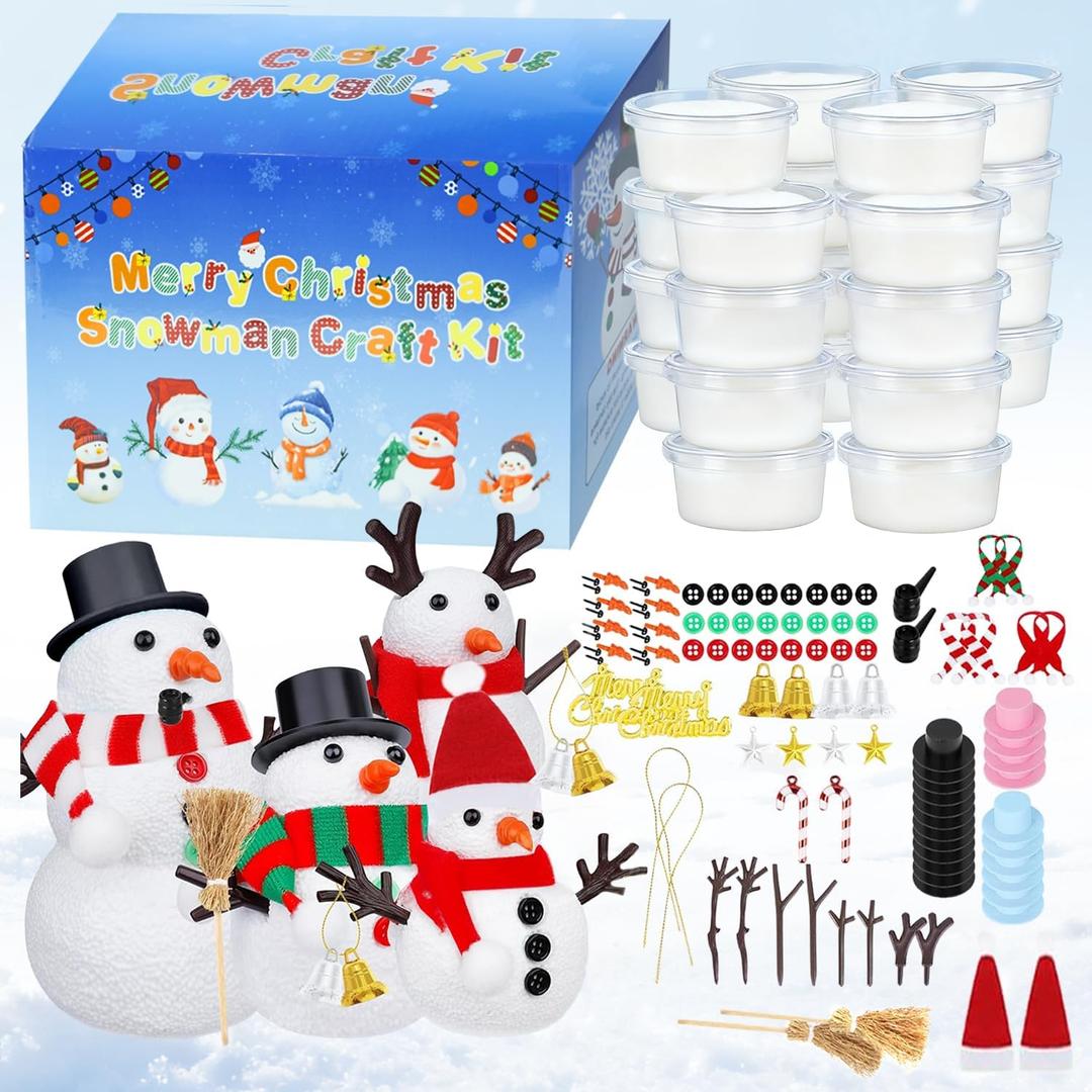 24 Pack Build a Snowman Kit Christmas Crafts for Kids, Modeling Clay DIY Xmas Snow Toys Christmas Arts and Crafts for Kids Vacation Gift School Winter Party Fun Indoor Decorations