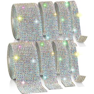 Rhinestone Ribbon Self Adhesive, 8-Yard Bedazzling Strips, 8-Rolls Rhinestone Strips for DIY Craft, Rhinestones for Crafting, Home Decor and Special Events, 4/6/8/14 Rows AB Crystal
