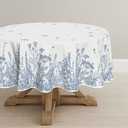 Horaldaily Spring Summer Tablecloth 90×90 Inch Round, Wild Flowers Floral Blue Washable Seasonal Table Cover for Party Picnic Dinner Decor