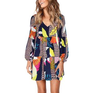 Amoretu Womens Tunic Dress Long Sleeve V Neck Casual Loose Flowy Swing Shift Dresses (M)