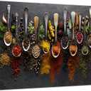 iHAPPYWALL Large Kitchen Pictures Wall Decor Couful Spice in Spoon Vintage Canvas Wall Art Food Photos Painting On Canvas Stretched and Framed for Home Decoration Gift Ready to Hang 24x36inch
