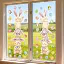 2 x Easter Window Clings, 12"x35", 2-Pack Large Bunny & Egg Static Stickers, Extra Wide Spring Decals with Bonus Colorful Egg Stickers for Glass Door Home