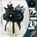 Set of 6 Bridesmaid Bouquets for Wedding - 7 inch Artificial Flower Bouquet Silk Rose with Pearls Gothic Small Floral Bouquets for Bridal Shower Marriage Proposal Halloween Party Ceremony Anniversary (Black & Blue)