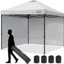 KAMPKEEPER 10x10 Pop Up Canopy Tent with 2 Sidewalls, Beach Tent - Easy Outdoor Sun Shade for Events, Parties, Camping - Gazebo with 4 Weight Bags & Carry Bag.White