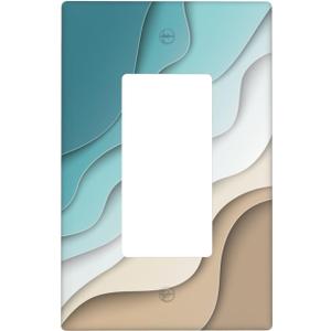 Turquoise Teal Modern Abstract Decorative Light Switch Cover 1 Gang Single Rocker Beach Waves Wall Plate Geometric Switchpalte Electrical Faceplate for Bathroom Kitchen Home 4.5"x2.76"
