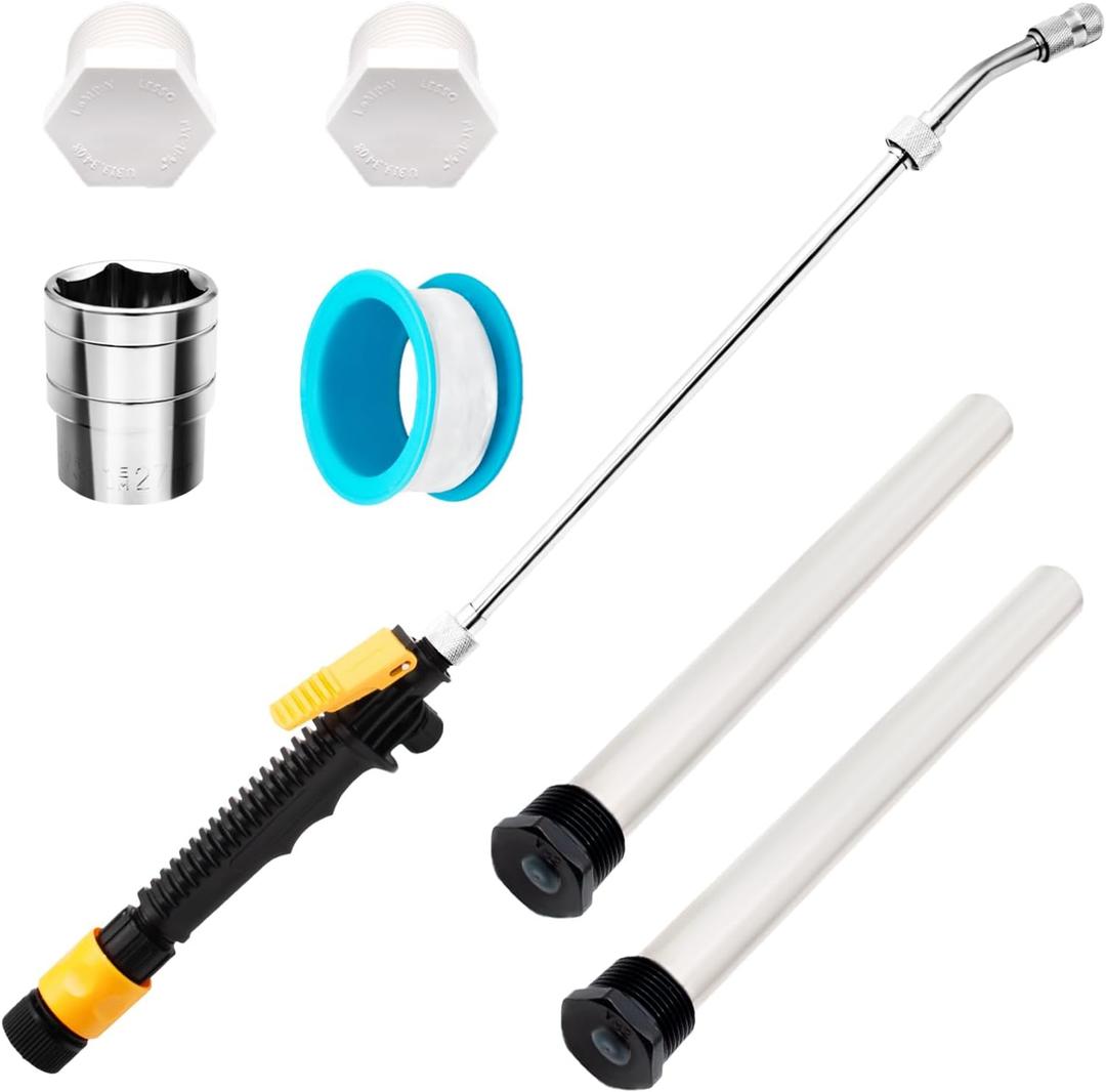 5 Pack RV Water Heater Anode Rod & RV Water Heater Flush Wand, Magnesium 9.25"L x 3/4" NPT Aluminum Camper Hot Water Tank Cleaning Rinser with Dual Hex Wrench Removal Tool for Suburban, Mor-Flo